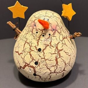 Cracked Design Snowman Bird Toy - Cream and Brown Vtg Christmas Decor Gift